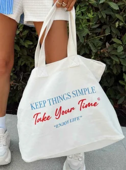 Princess Polly Take Your Time Tote Cream   Cream / Blue Best