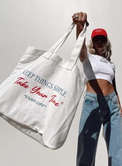Princess Polly Take Your Time Tote Cream   Cream / Blue Best