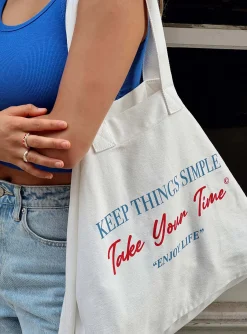 Princess Polly Take Your Time Tote Cream   Cream / Blue Best