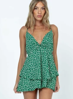 Princess Polly Talking About Love Mini Dressfloral   Green Best