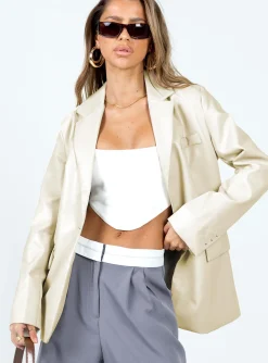 Princess Polly Tallong Faux Leather Blazer  Cream Fashion