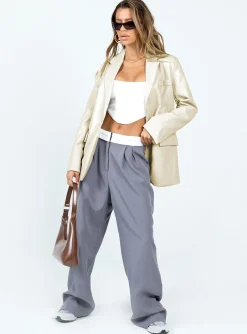 Princess Polly Tallong Faux Leather Blazer  Cream Fashion
