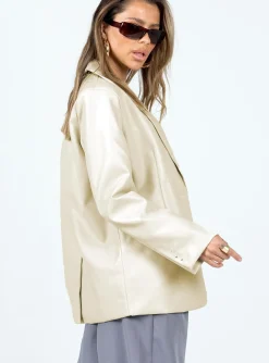 Princess Polly Tallong Faux Leather Blazer  Cream Fashion