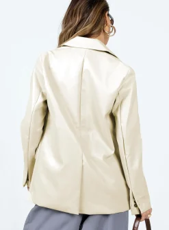 Princess Polly Tallong Faux Leather Blazer  Cream Fashion
