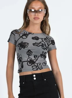 Princess Polly Tamara Top Meshfloral   Grey Best