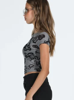 Princess Polly Tamara Top Meshfloral   Grey Best