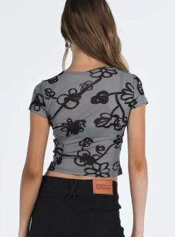 Princess Polly Tamara Top Meshfloral   Grey Best