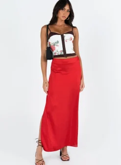 Princess Polly Tamra Maxi Skirt  Red New
