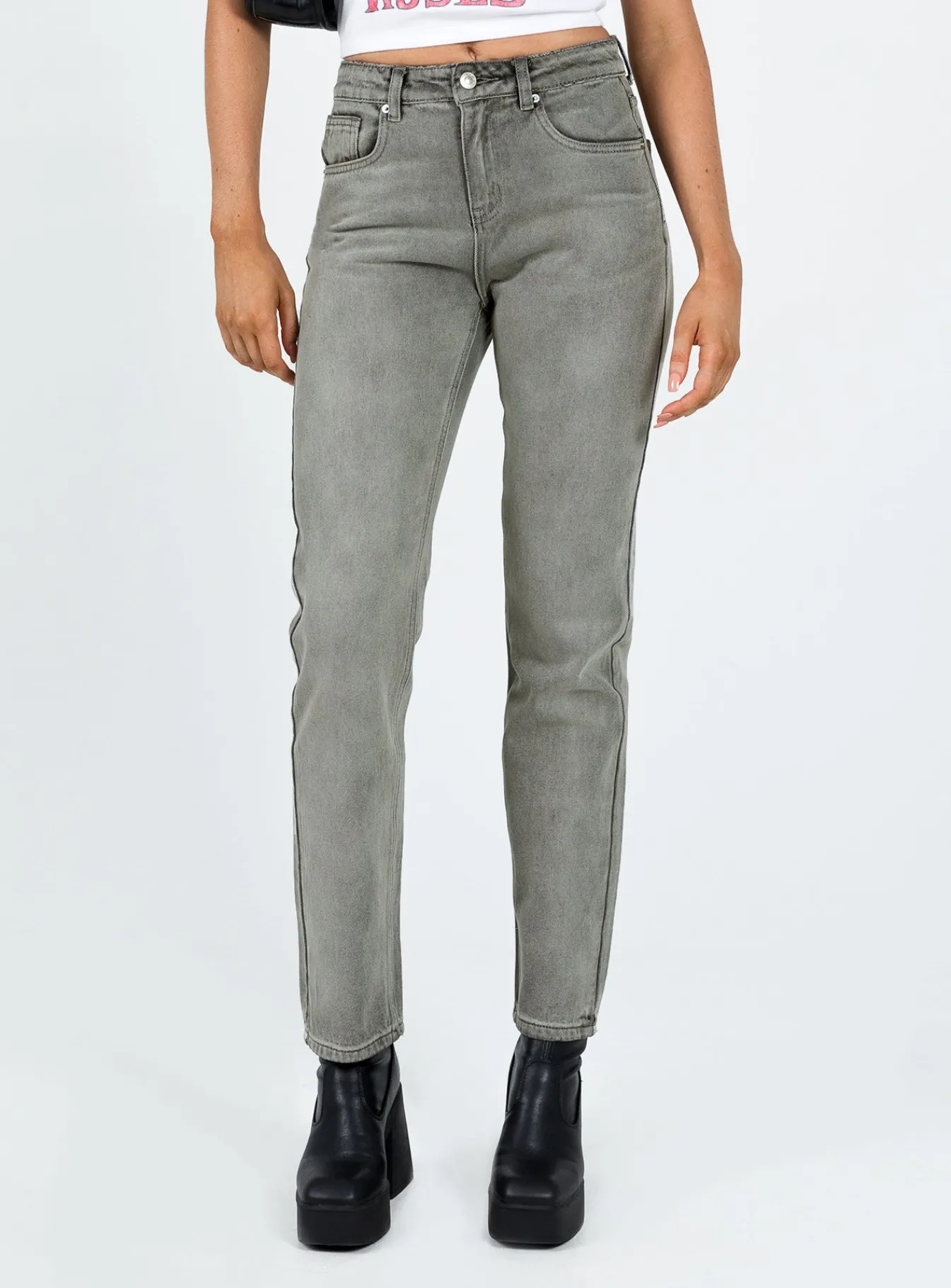 Princess Polly Tangmere Mid Rise Slim Jeans Grey Flash Sale