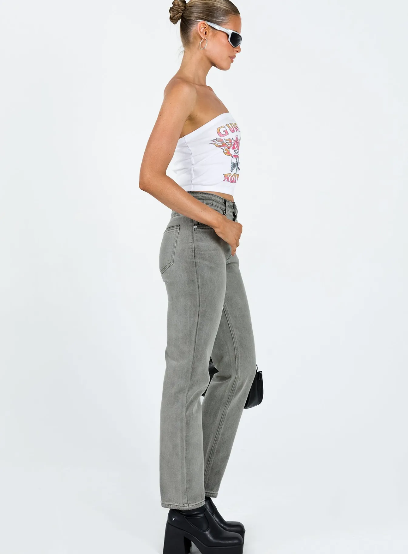 Princess Polly Tangmere Mid Rise Slim Jeans Grey Flash Sale