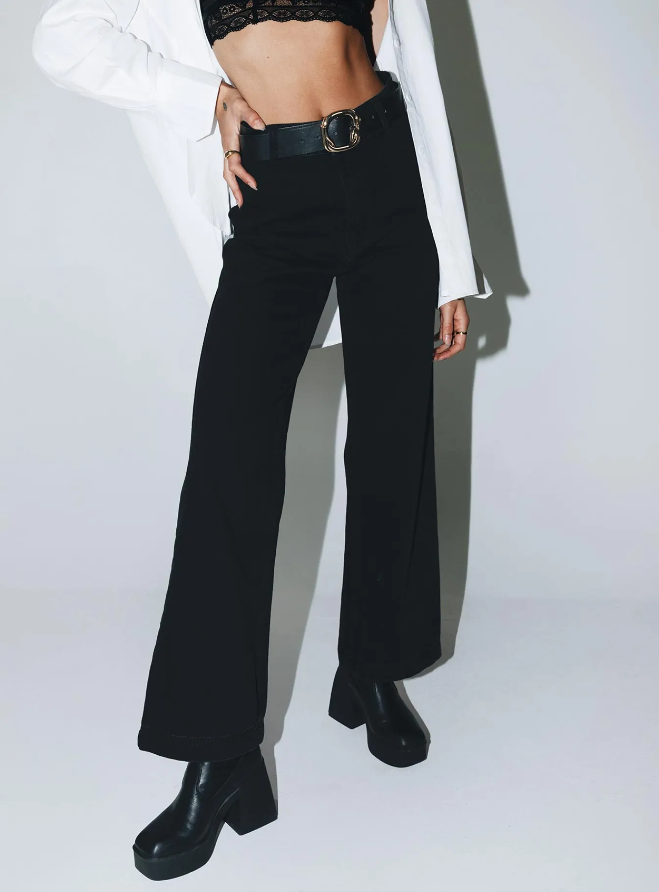 Princess Polly Tari Wide Leg Jeans Black Denim Sale