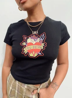 Princess Polly Taz You Devel Longline Baby Tee  Black Sale