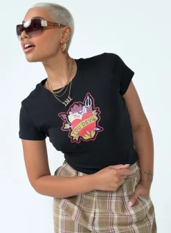 Princess Polly Taz You Devel Longline Baby Tee  Black Sale