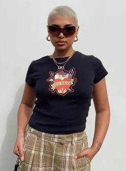 Princess Polly Taz You Devel Longline Baby Tee  Black Sale