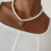 Princess Polly Telka Pearl Heart Necklace/ Green   White Best