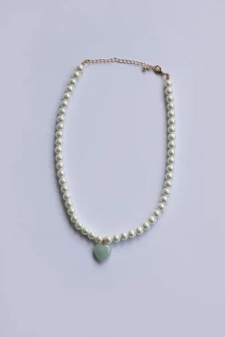 Princess Polly Telka Pearl Heart Necklace/ Green   White Best