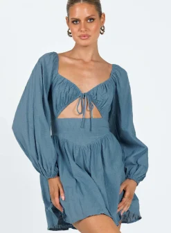 Princess Polly Tennyson Long Sleeve Mini Dress  Blue Discount