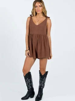 Princess Polly Tessa Romper  Brown Flash Sale