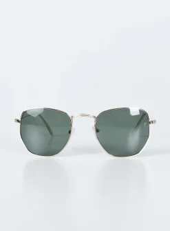 Princess Polly The Birkin Sunglasses   Gold/Green Store