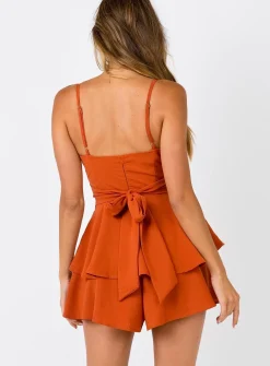Princess Polly The Flores Romper  Rust Discount