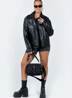 Princess Polly The Hitch Faux Leather Jacket  Black Flash Sale