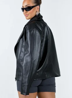 Princess Polly The Hitch Faux Leather Jacket Black Flash Sale