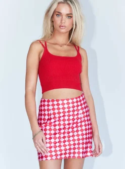 Princess Polly The Joan Checkerboard Mini Skirt  Pink Clearance