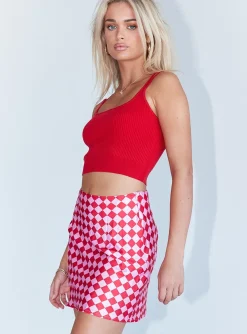 Princess Polly The Joan Checkerboard Mini Skirt Pink Clearance