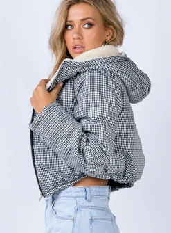 Princess Polly The Keir Puffer Jacket  Black/White New