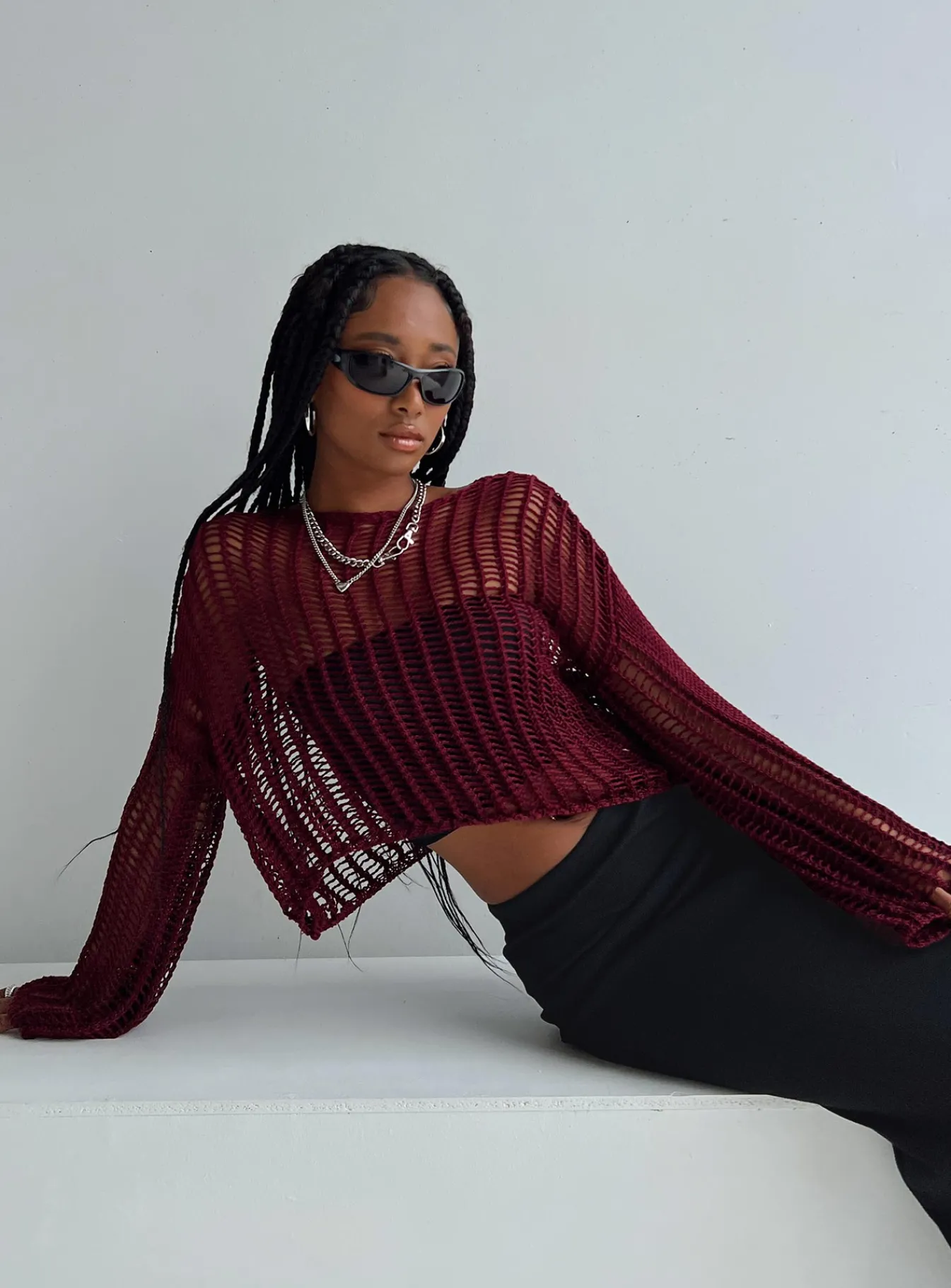 Princess Polly The Kennedy Sweater Burgundy Shop