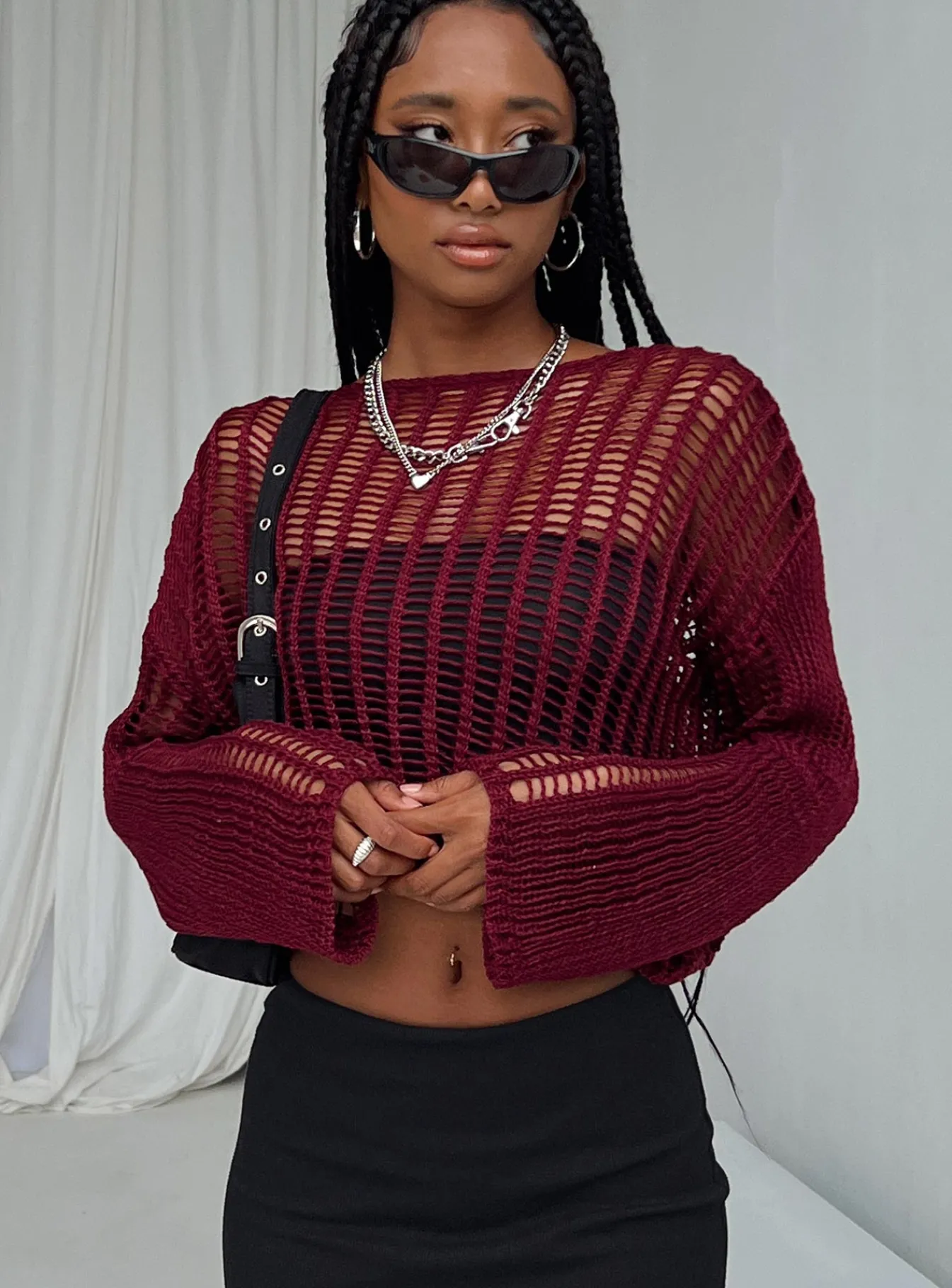 Princess Polly The Kennedy Sweater Burgundy Shop