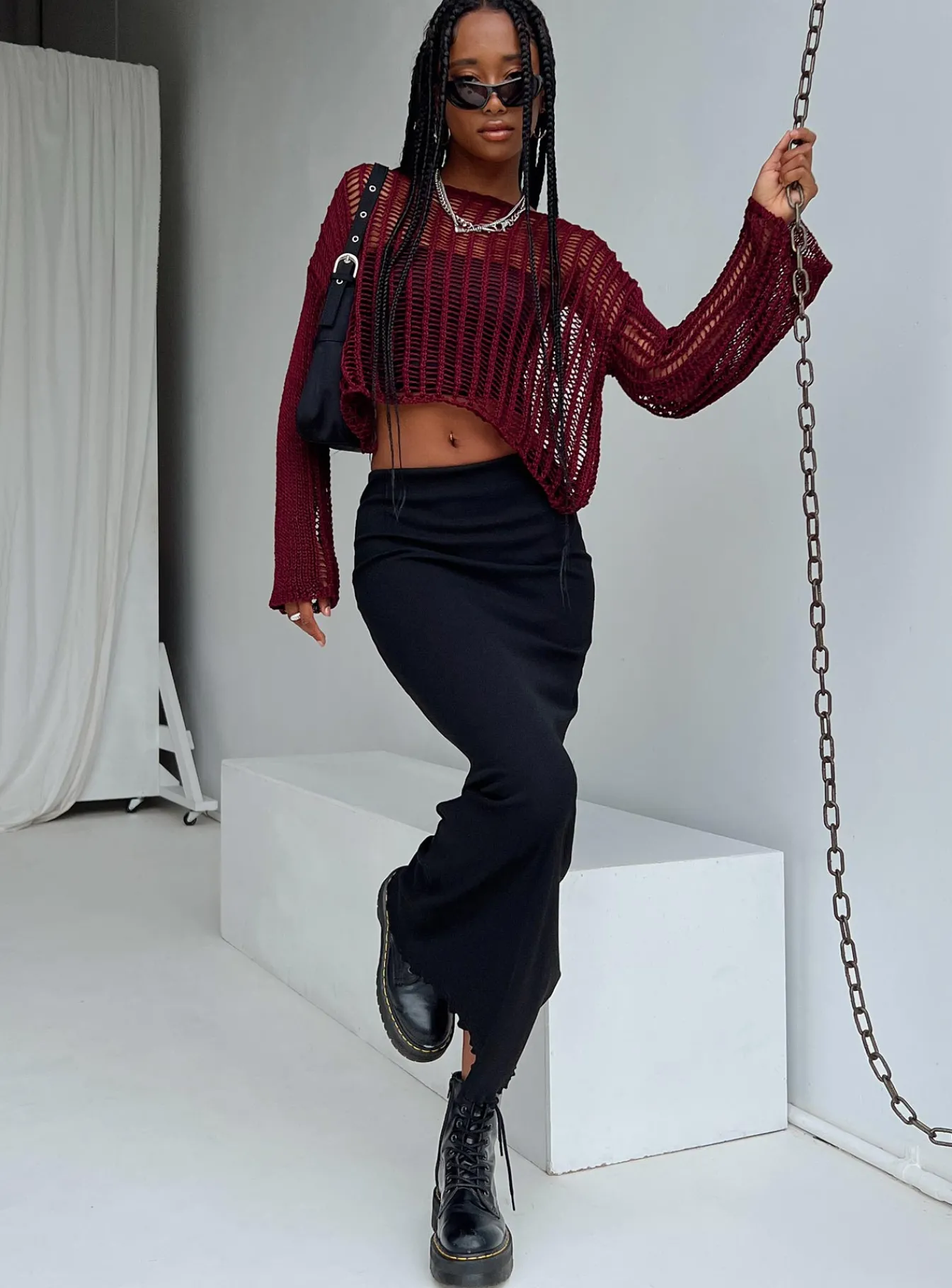 Princess Polly The Kennedy Sweater Burgundy Shop