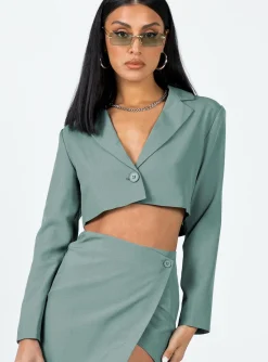 Princess Polly The Reggie Cropped Blazer Slate   Grey Fashion