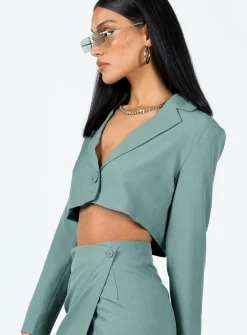 Princess Polly The Reggie Cropped Blazer Slate   Grey Fashion