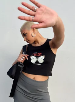 Princess Polly The Rolling Stones Butterly Cropped Tank  Black Flash Sale