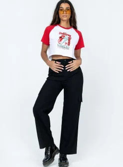Princess Polly The Rolling Stones Steel Wheels Tour Cropped Tee  White Clearance