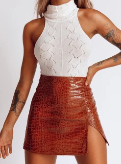 Princess Polly The Wren Mini Skirtcroc Brown Clearance