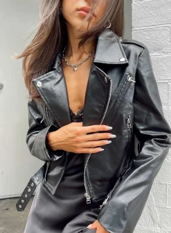 Princess Polly The Zeppelin Faux Leather Jacket  Black Best