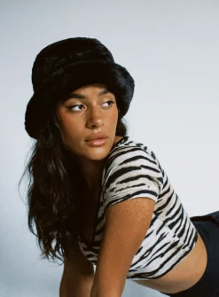 Princess Polly Theo Plush Bucket Hat  Black Clearance