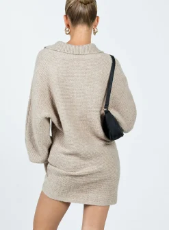 Princess Polly Tiara Long Sleeve Knit Mini Dress Beige Best Sale