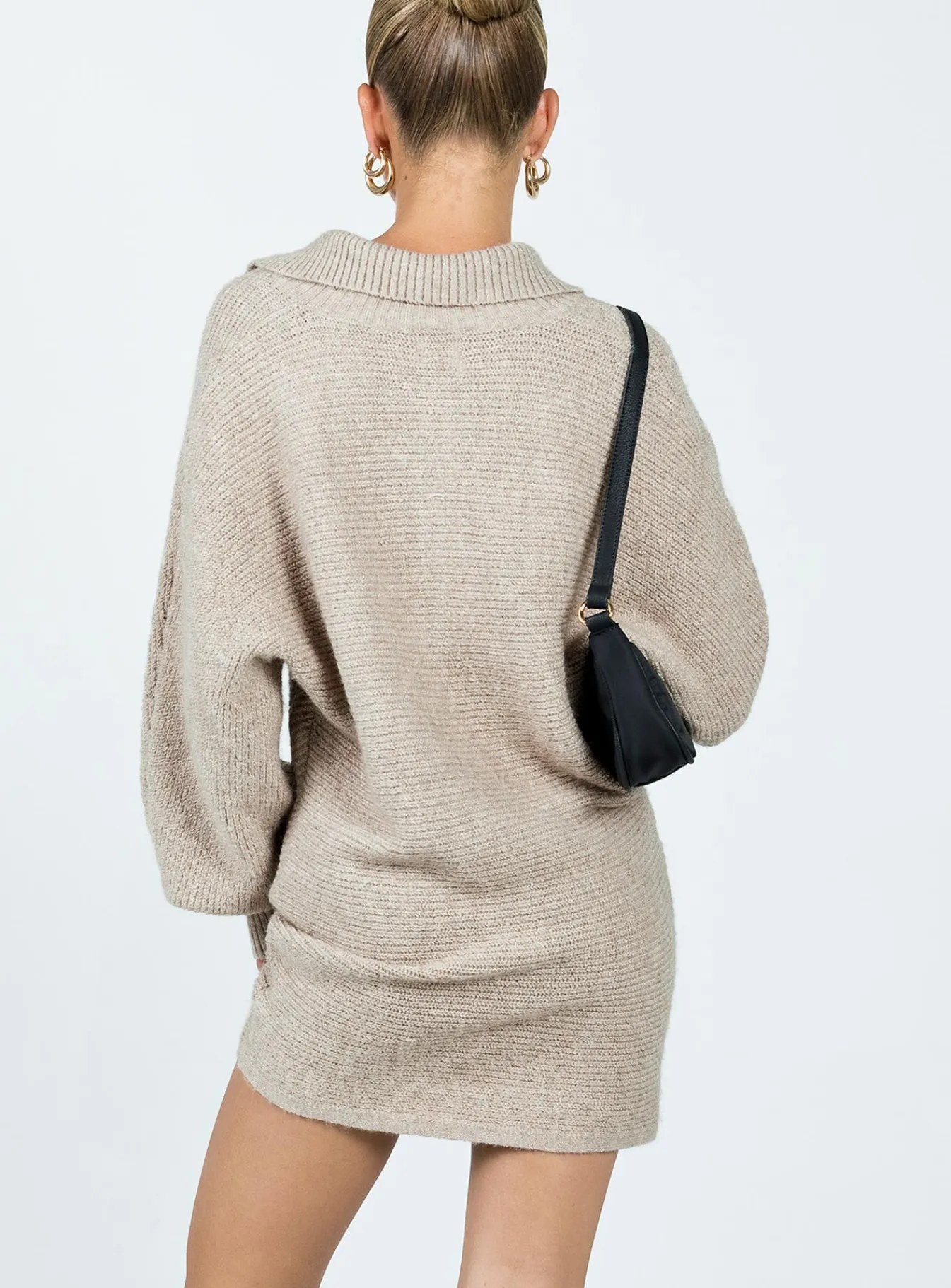 Princess Polly Tiara Long Sleeve Knit Mini Dress Beige Best Sale