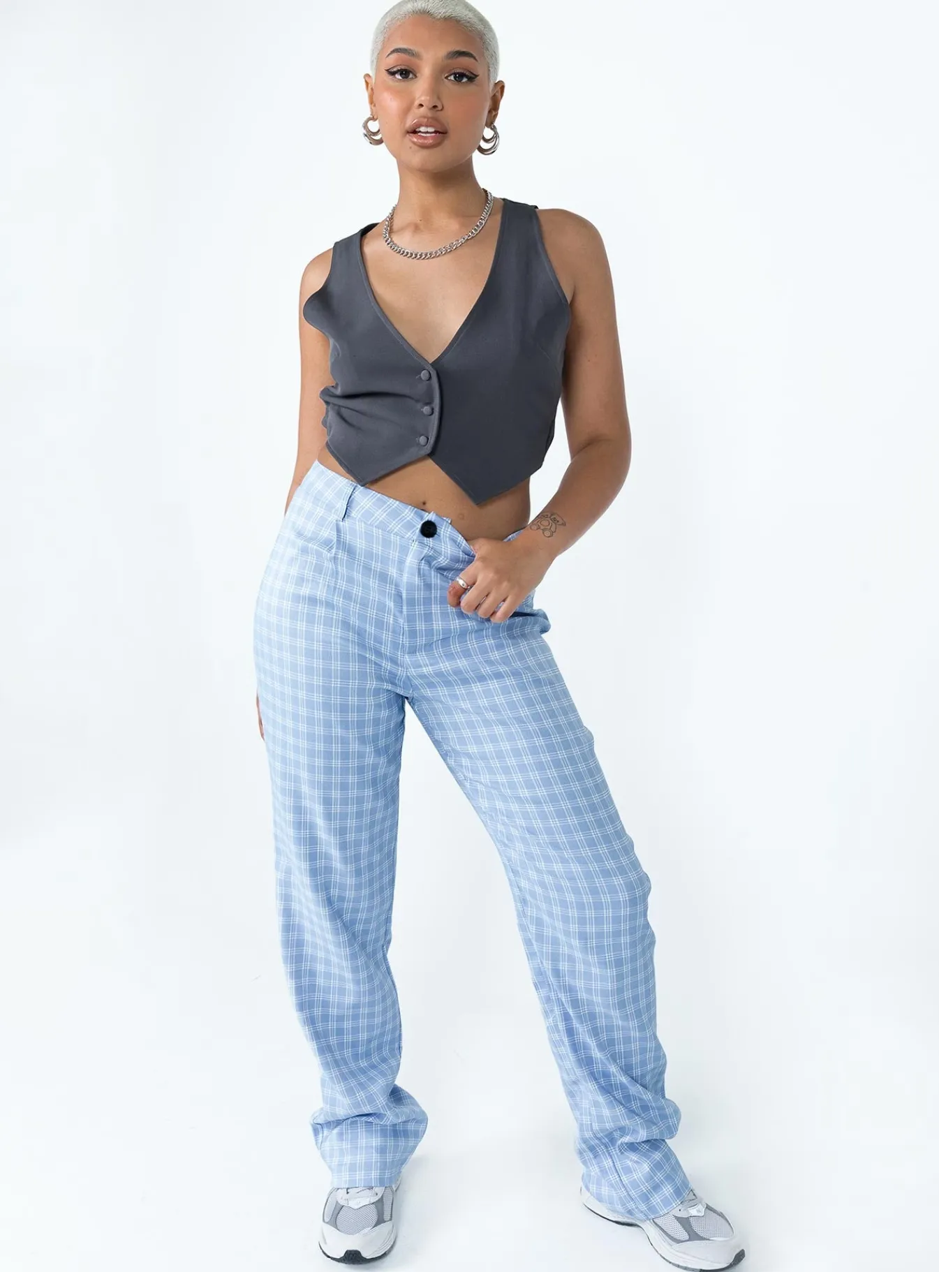 Princess Polly Titius Pantscheck Blue Cheap