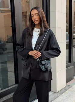 Princess Polly Toddy Satin Blazer  Black Sale