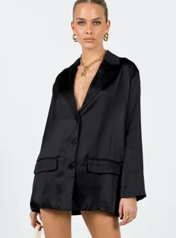 Princess Polly Toddy Satin Blazer  Black Sale