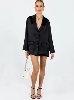 Princess Polly Toddy Satin Blazer  Black Sale