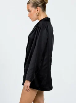 Princess Polly Toddy Satin Blazer  Black Sale