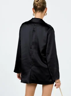 Princess Polly Toddy Satin Blazer  Black Sale