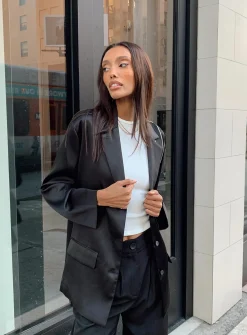 Princess Polly Toddy Satin Blazer  Black Sale