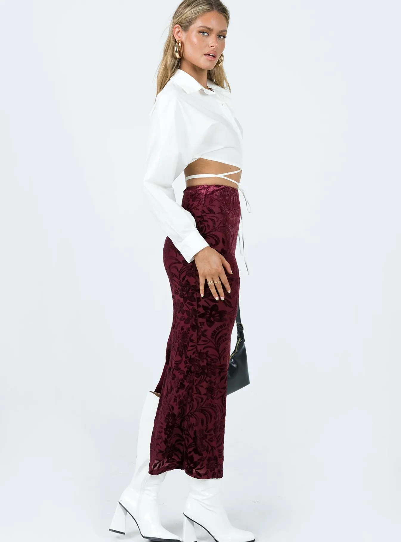 Princess Polly Tomkins Burn Out Midi Skirt Red Sale