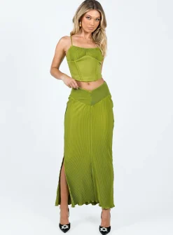 Princess Polly Topakas Plisse Maxi Skirt  Green Clearance